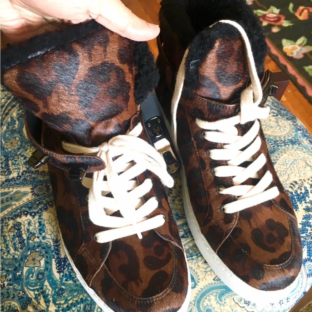 Coach Brown black Leopard Print,ltd edition hightop sneakers (calf,sheep fur)8